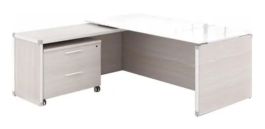 72 x 75 L Shaped Desk with White Glass Top