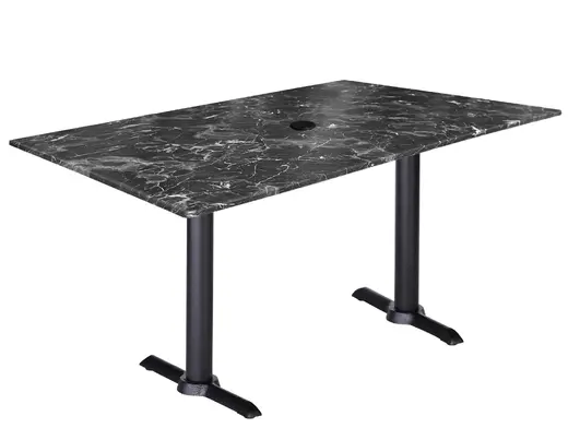 Two 42 Tall OD211EB Indoor/Outdoor All-Season Table Bases with a 32 x 48 Top with Umbrella Hole