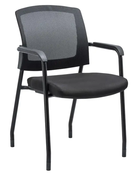 Baker Mesh Stacking Chair with Arms, Black Fabric Seat