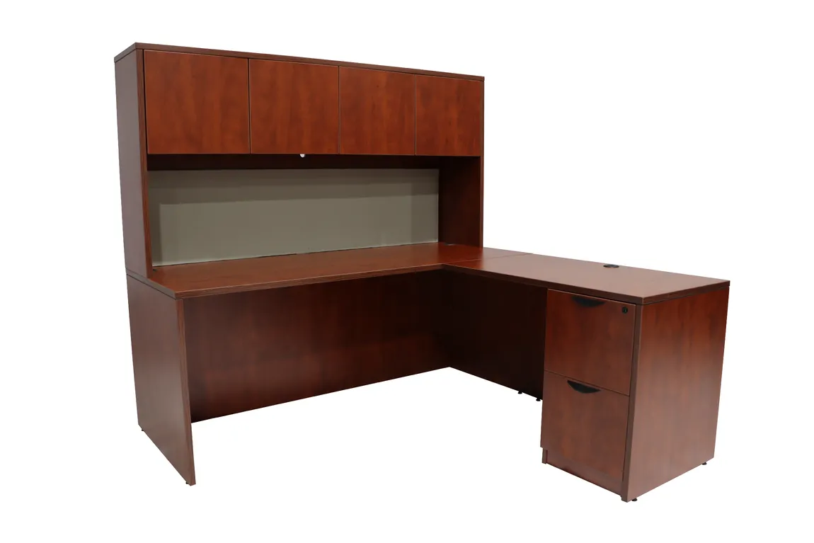 L Shaped Desk with Hutch and Drawers