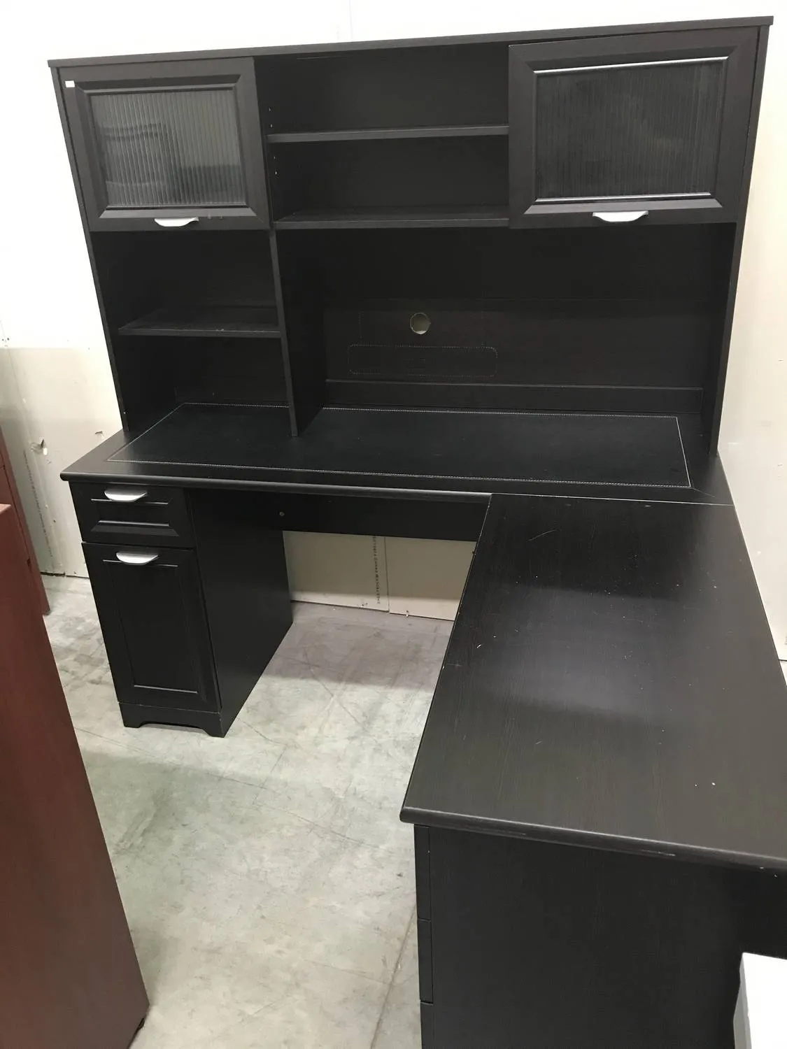 Black L Shaped Desk with Hutch
