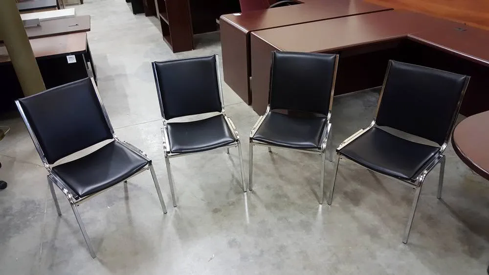 Metal & Black Faux Leather Office Guest Chairs