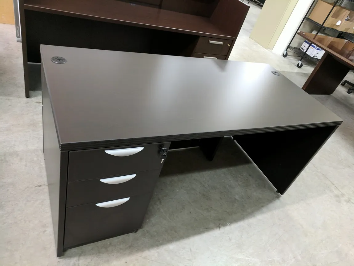 Dark Walnut Express Laminate Executive Desk With Drawers 