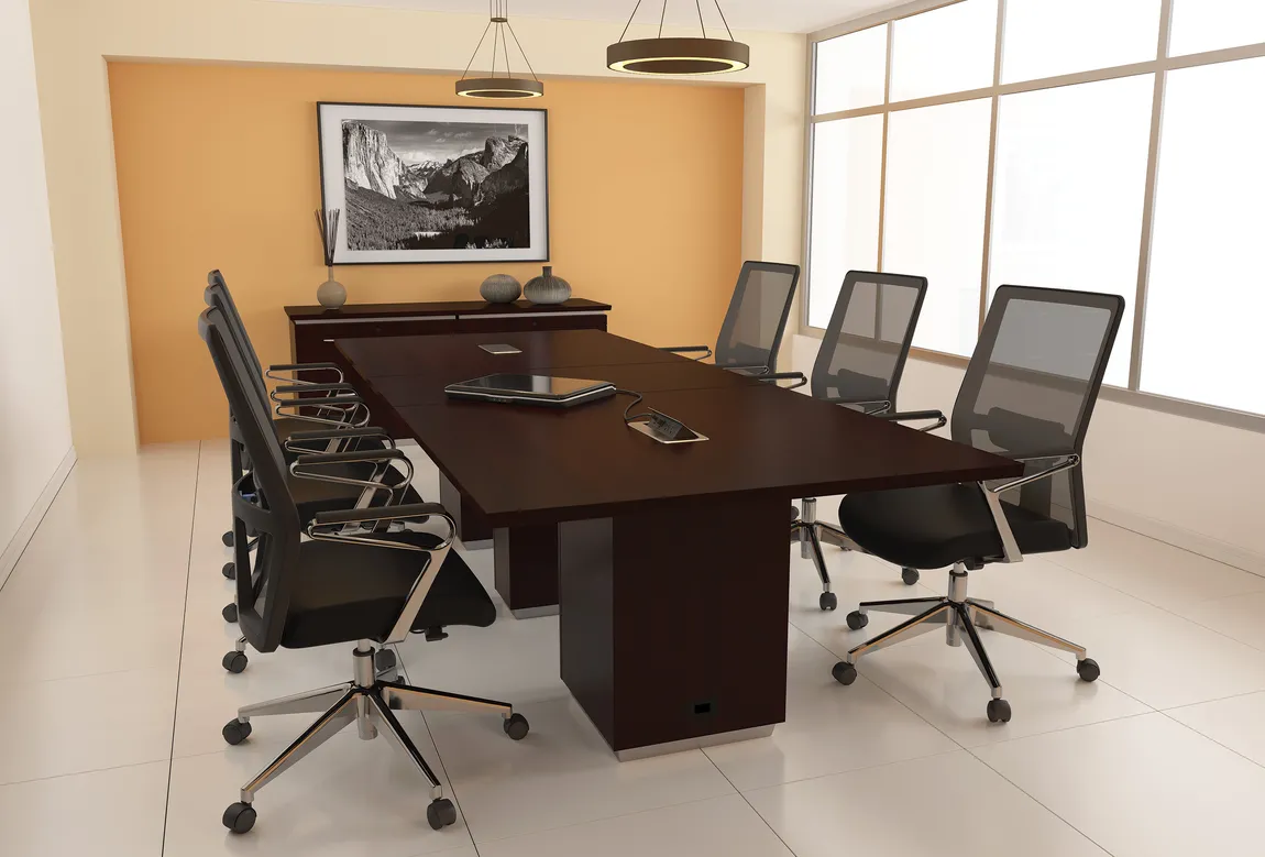 small rectangular conference table with power and storage 2