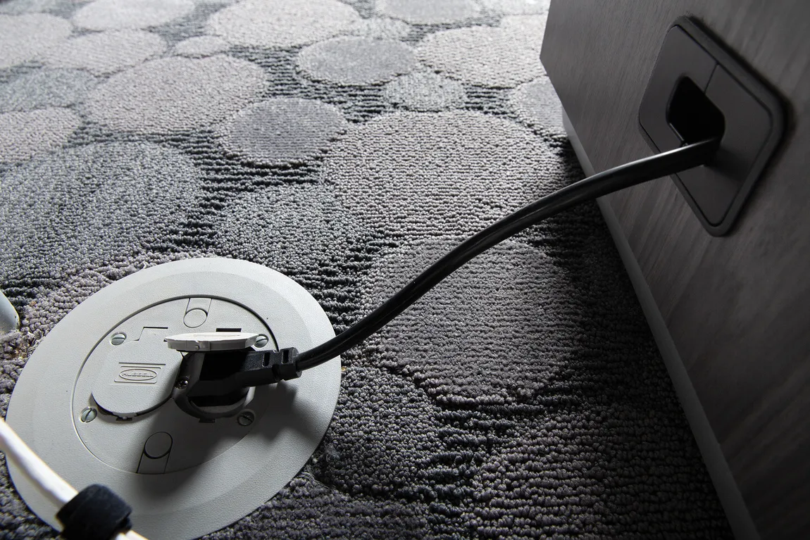 small rectangular conference table with power and storage 4