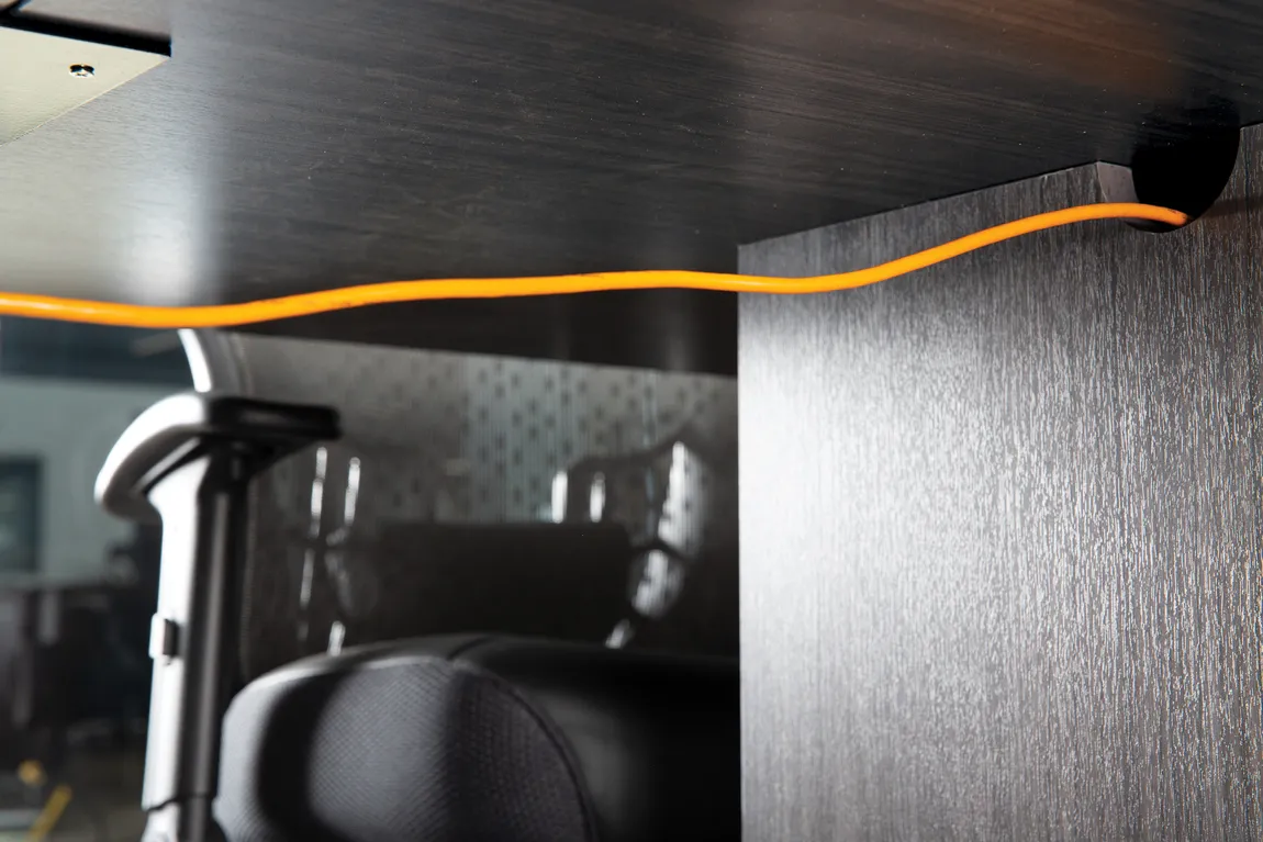 small rectangular conference table with power and storage 5