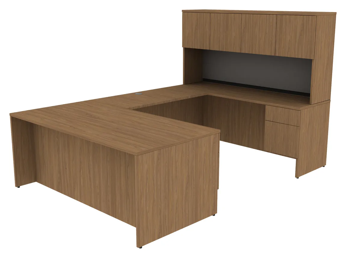 U Shaped Desk with Hutch and Drawers