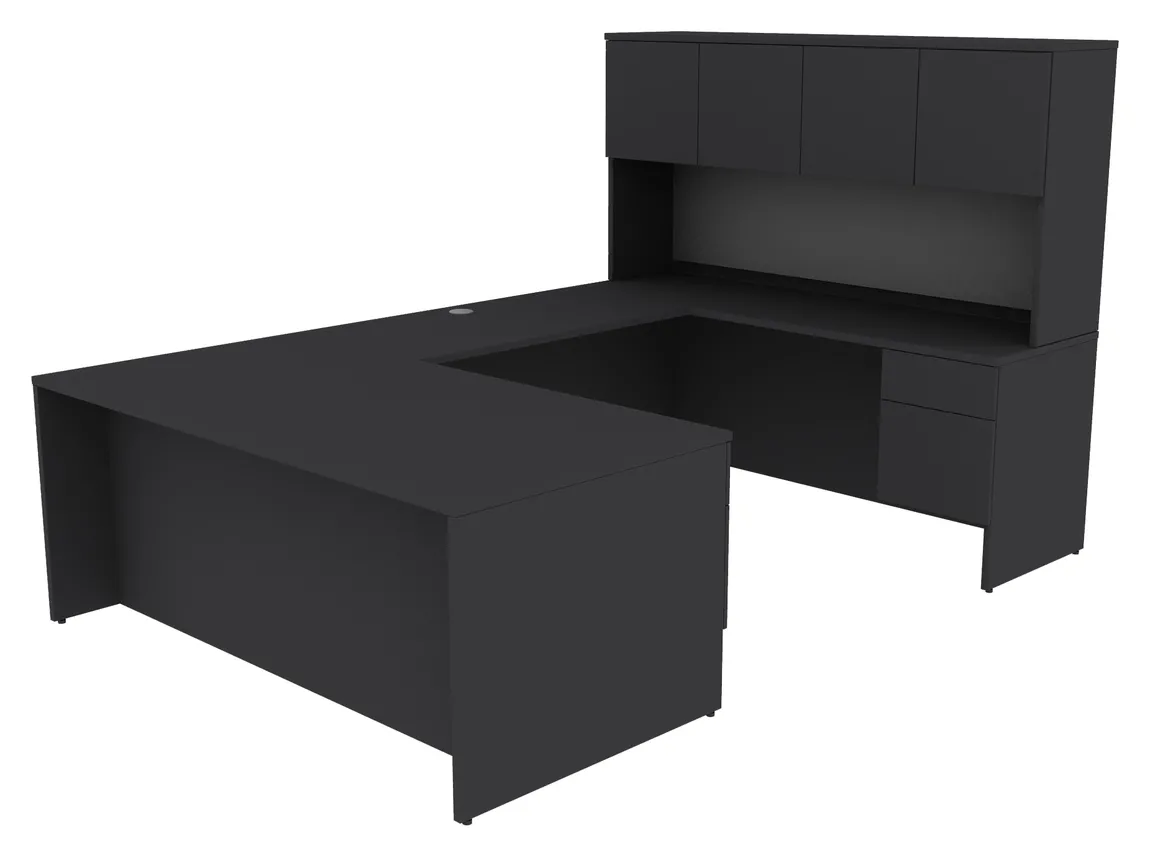 U Shaped Desk with Hutch and Drawers