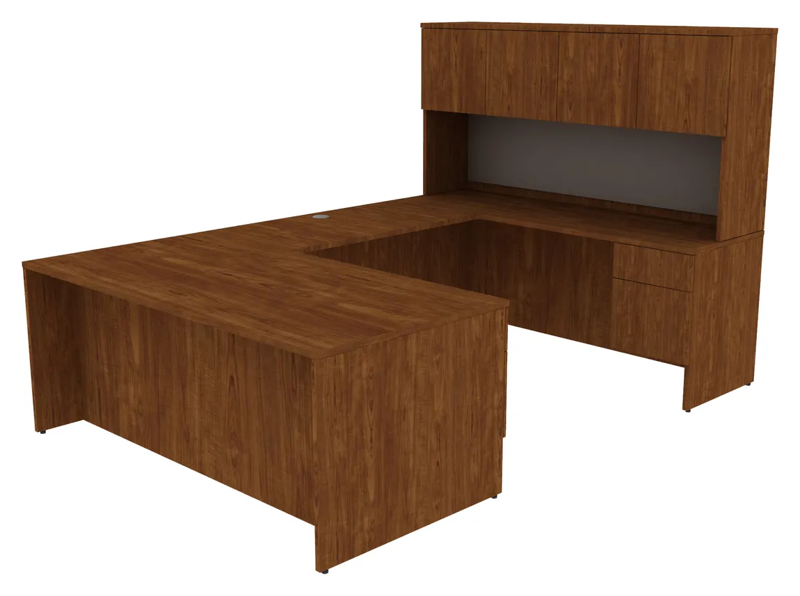 U Shaped Desk with Hutch and Drawers