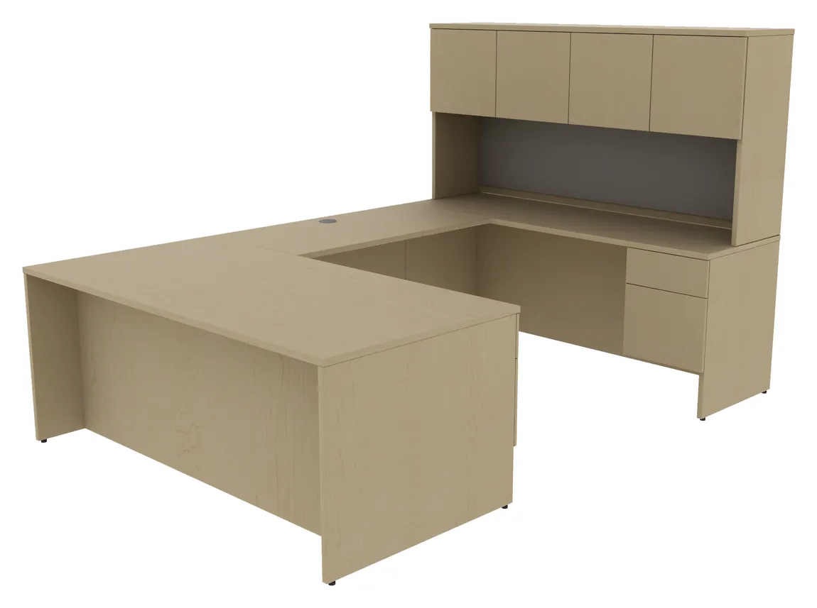 U Shaped Desk with Hutch and Drawers