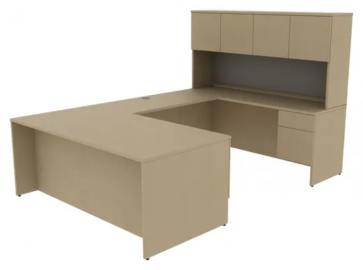U Shaped Desk with Hutch and Drawers