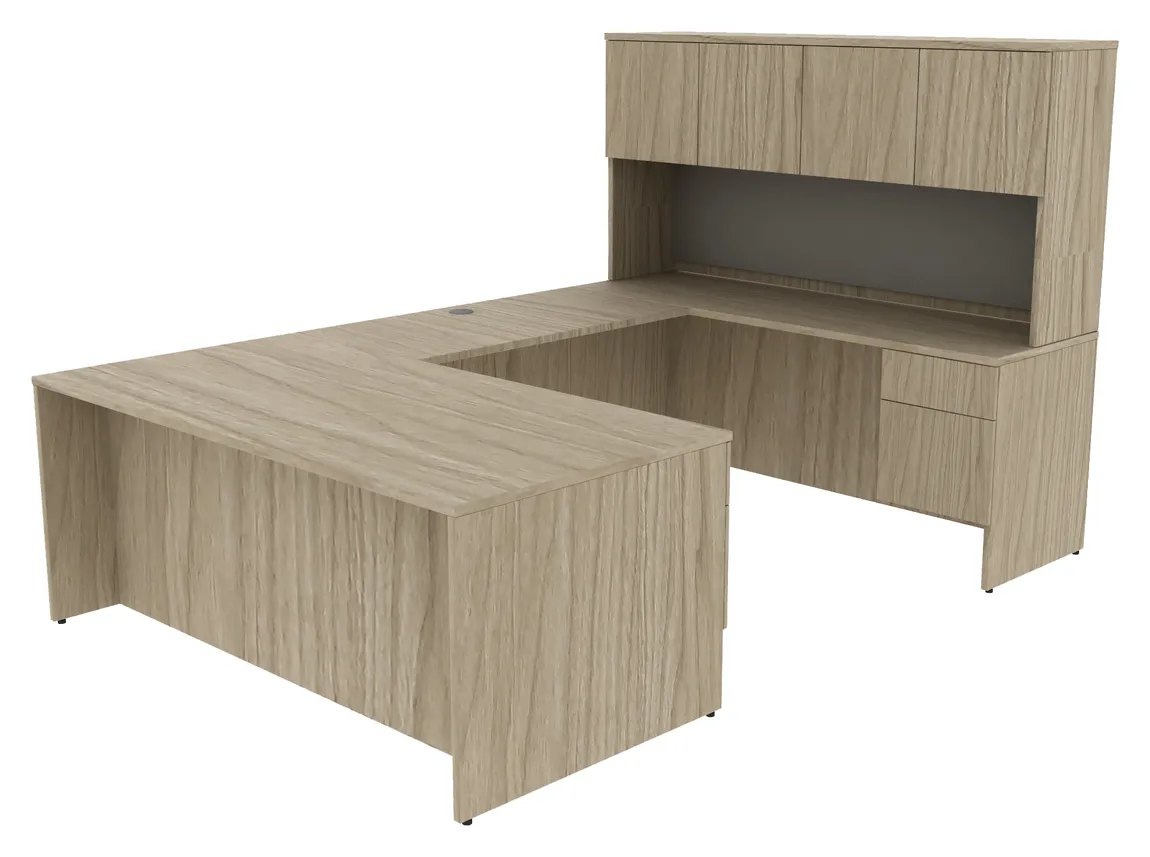 U Shaped Desk with Hutch and Drawers