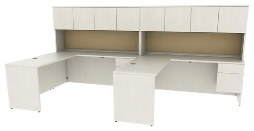 2 Person Desk with Hutch and Drawers