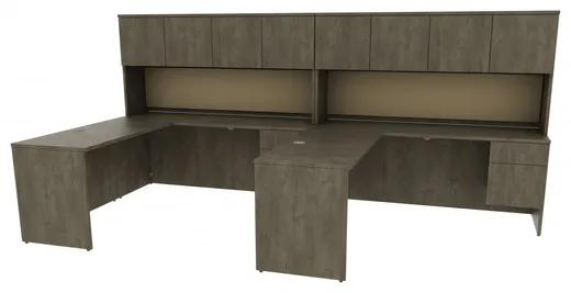 2 Person Desk with Hutch and Drawers