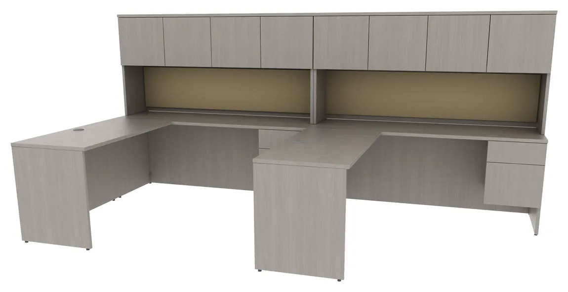 2 Person Desk with Hutch and Drawers