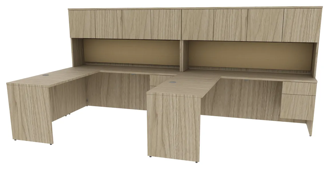 2 Person Desk with Hutch and Drawers