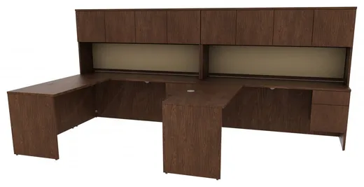 2 Person Desk with Hutch and Drawers