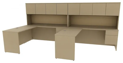 2 Person Desk with Hutch and Drawers