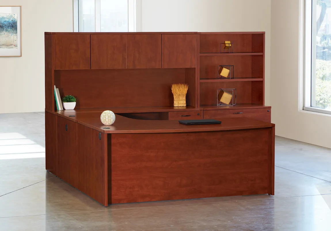 Bow Front U Shaped Desk with Storage