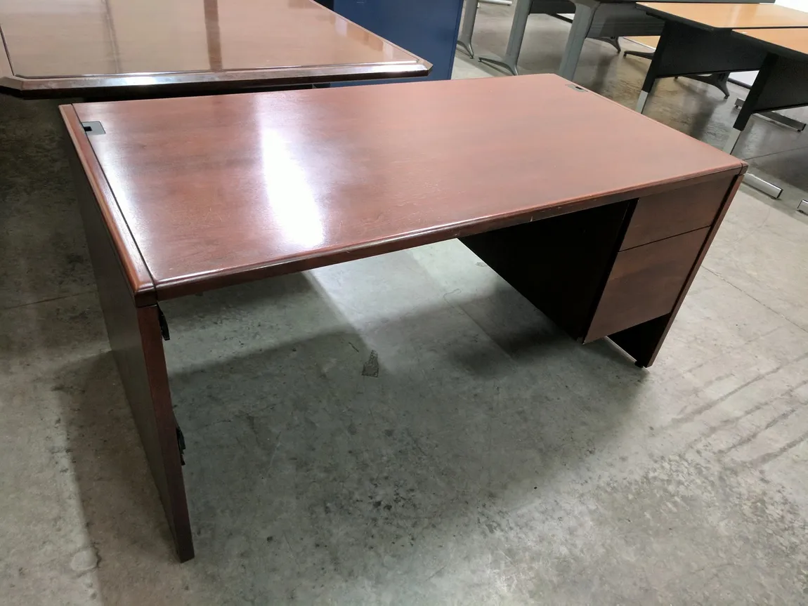 Kimball Mahogany Laminate Desk With Drawers