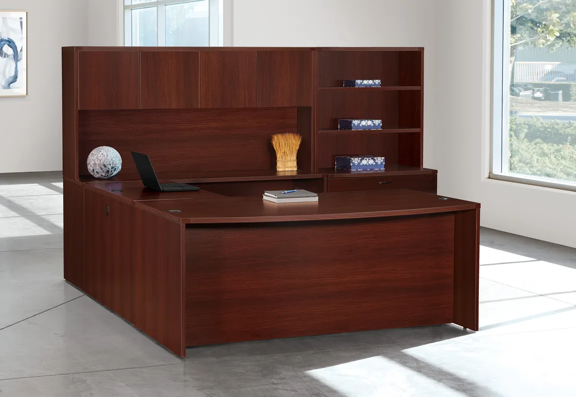 Bow Front U Shaped Desk with Storage