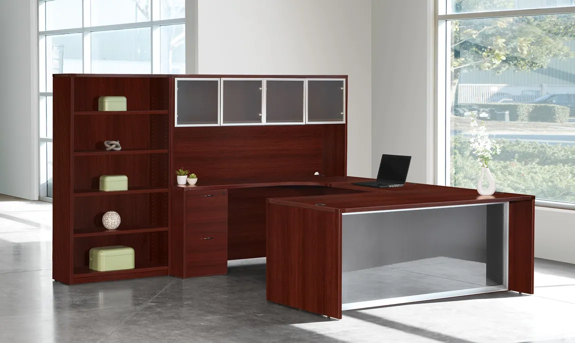 U Shaped Desk with Bookcase