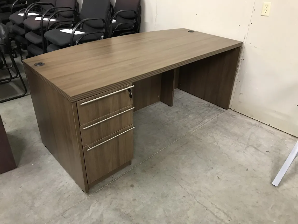 Modern Walnut Executive Bow Front Desk