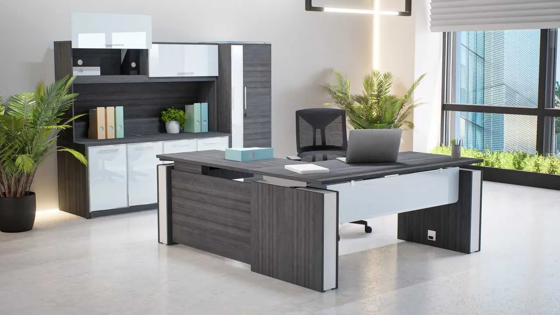 Height Adjustable L Shape Desk with Storage