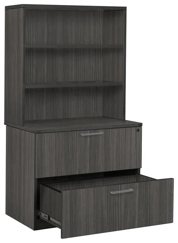 Lateral File Cabinet with Bookcase Hutch