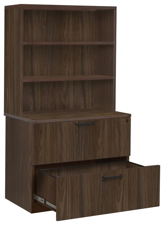 Lateral File Cabinet with Bookcase Hutch