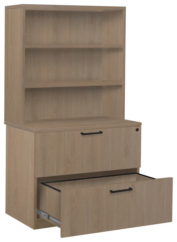 Lateral File Cabinet with Bookcase Hutch