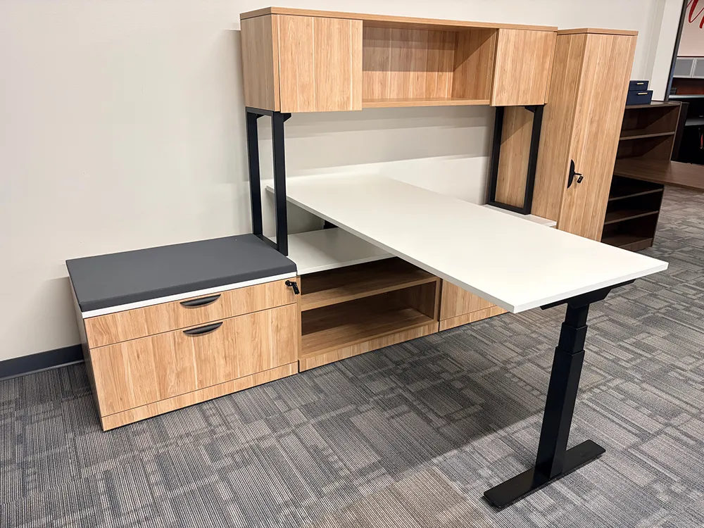 Height Adjustable Desk with Storage and Hutch