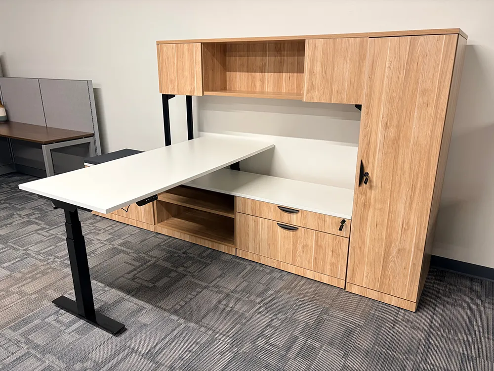 Height Adjustable Desk with Storage and Hutch