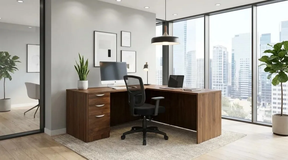 L Shaped Desk with Drawers