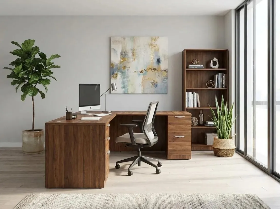 L Shaped Desk with Bookcase