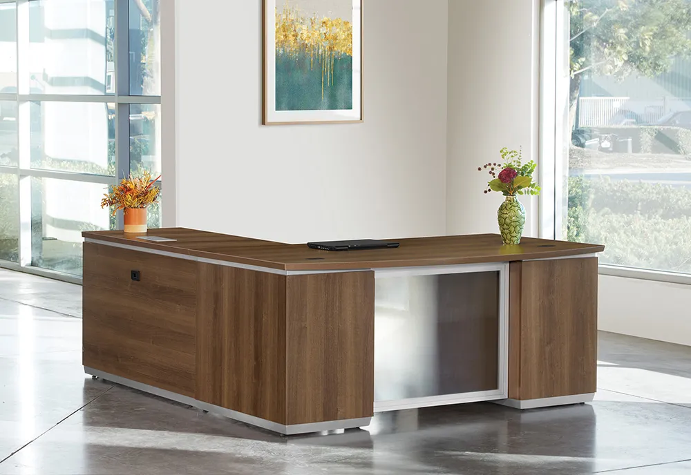 Bow Front L Shape Desk with Drawers and Power