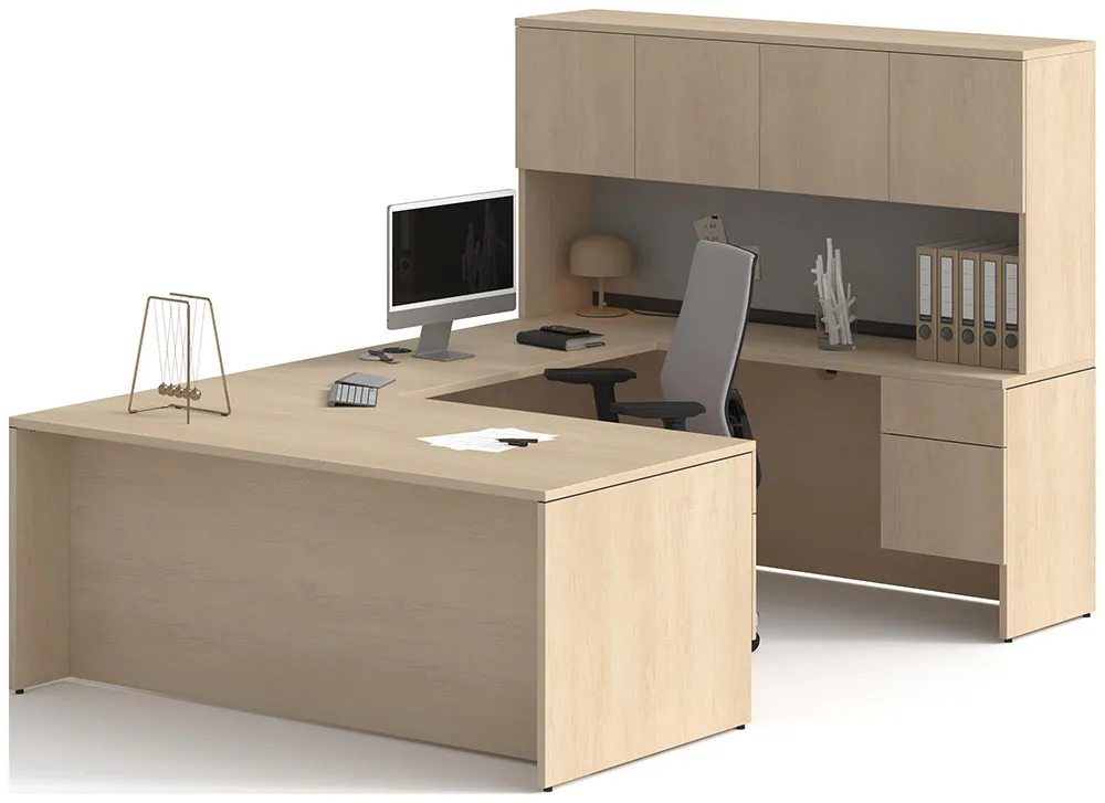 U Shaped Desk with Hutch and Drawers