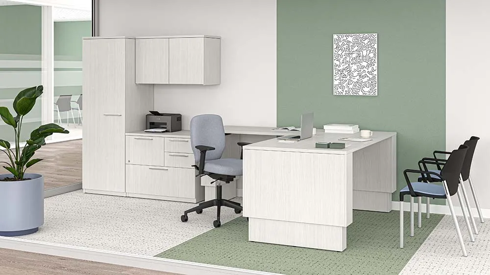 Sit Stand L Desk with Storage Set