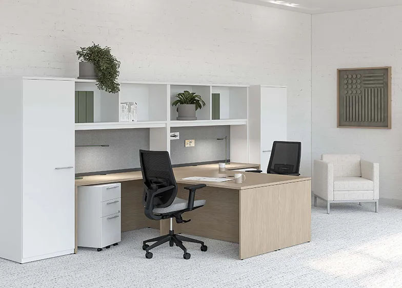 2 Person Workstation Desk with Storage Set