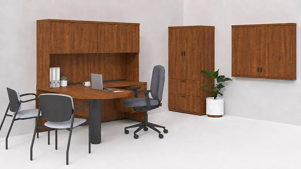 L Shaped Peninsula Desk with Storage and Whiteboard
