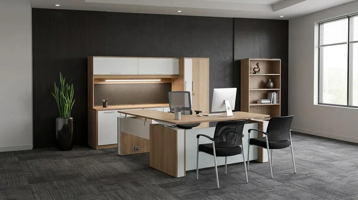 Sit Stand L Shape Desk with Storage Set