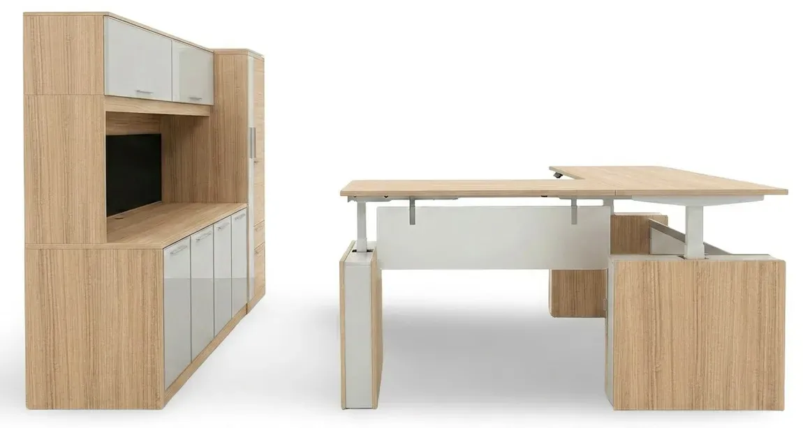 Sit Stand L Shape Desk with Storage Set