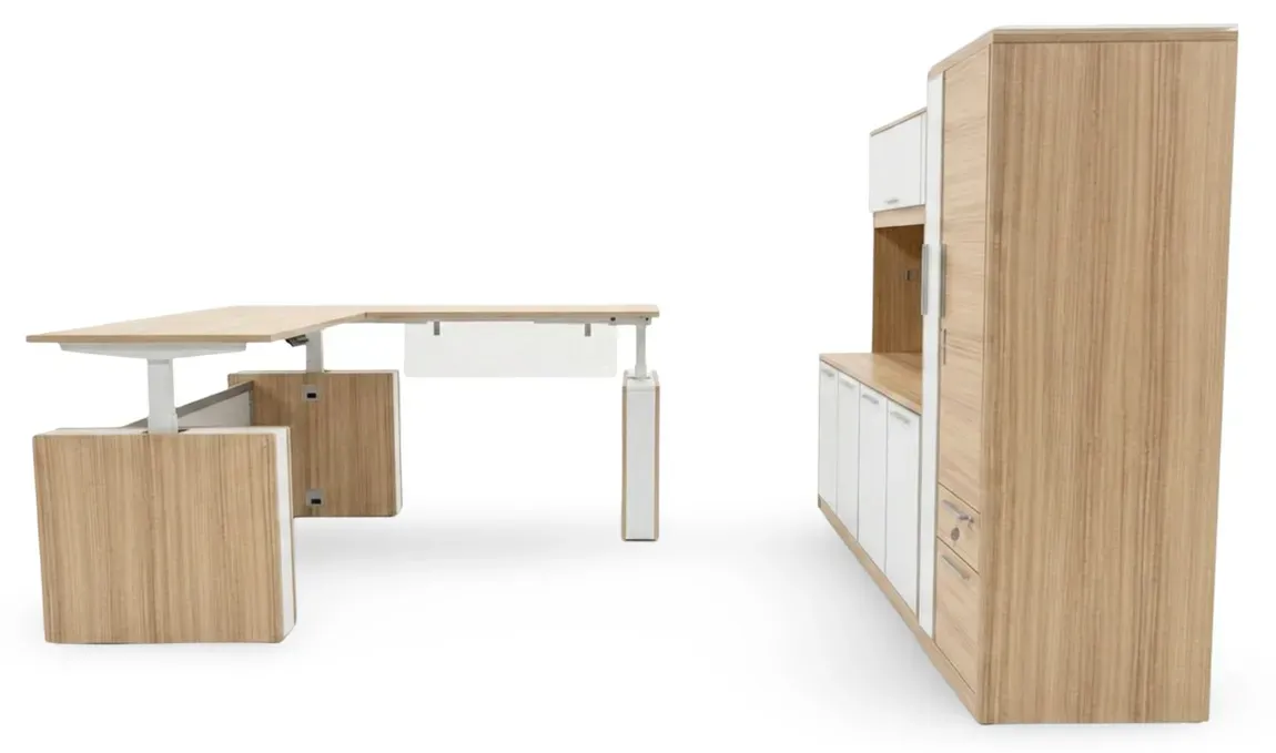 Sit Stand L Shape Desk with Storage Set