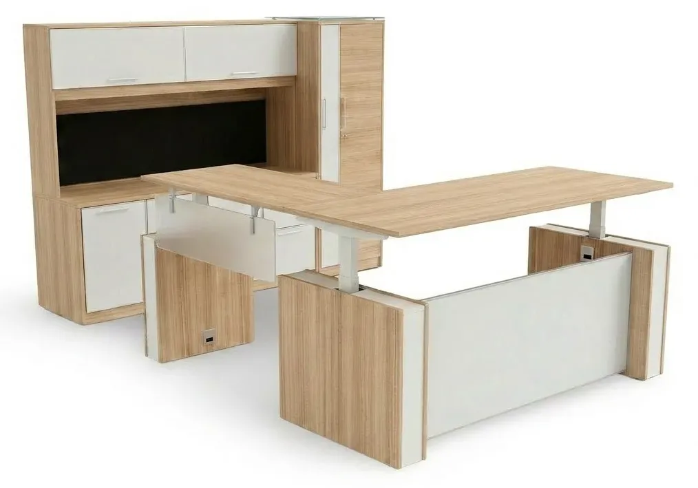 Sit Stand L Shape Desk with Storage Set