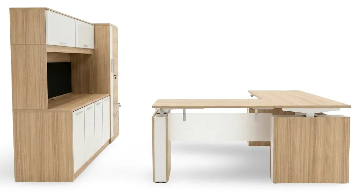 Sit Stand L Shape Desk with Storage Set