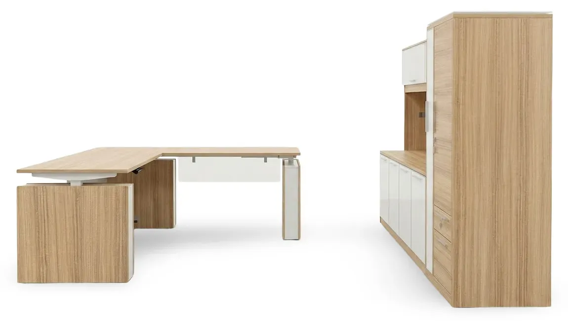 Sit Stand L Shape Desk with Storage Set