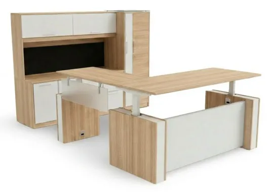 small sit stand l shape desk with storage set 2