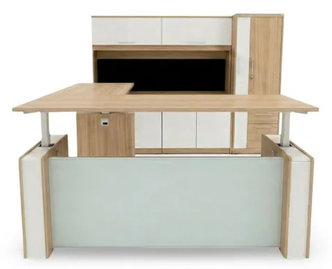 small sit stand l shape desk with storage set 4