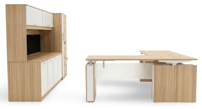 small sit stand l shape desk with storage set 5