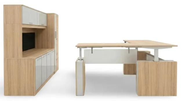 small sit stand l shape desk with storage set 6